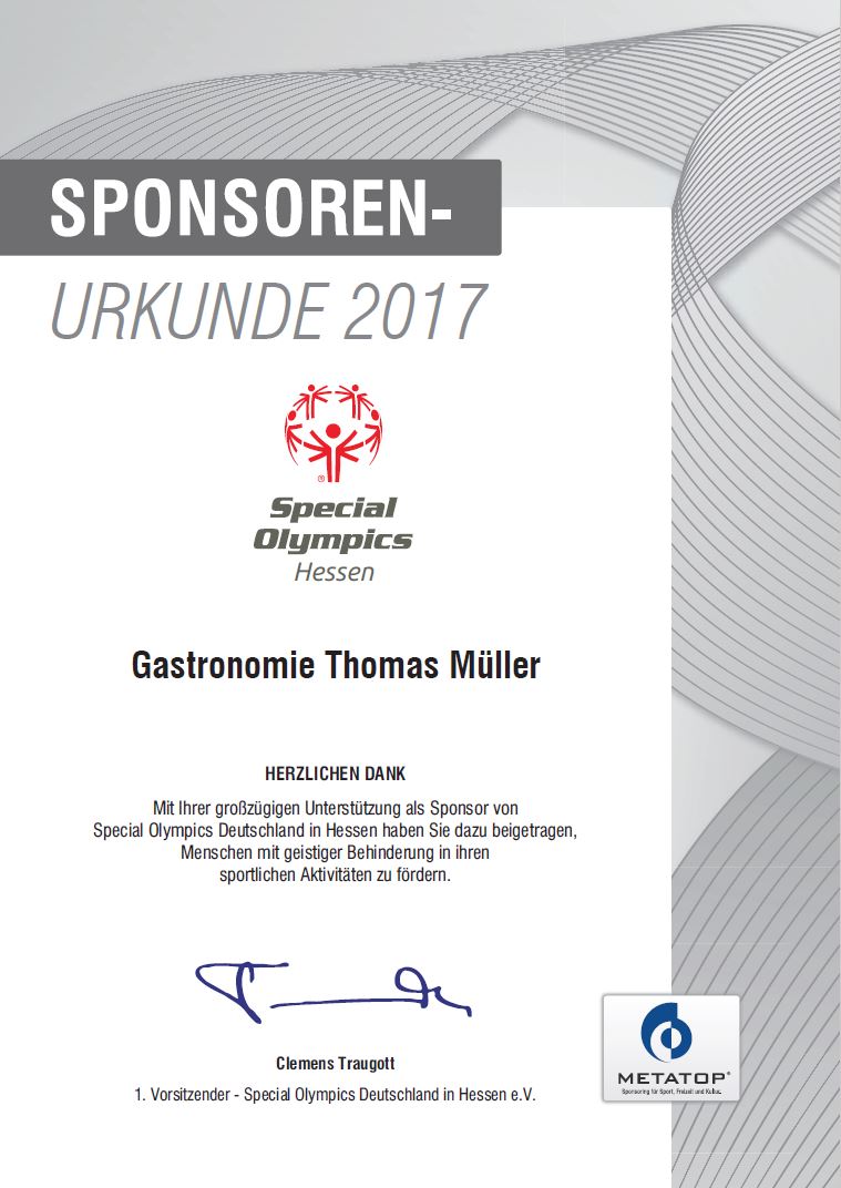 Sponsoring-Urkunde, Catering, Partyservice und Fingerfood für Darmstadt und Umgebung!